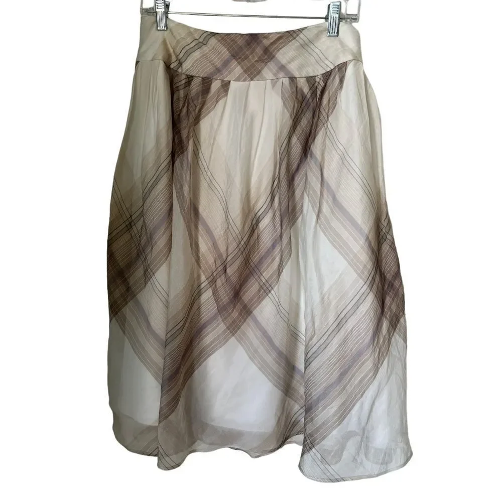 Talbots 100% Silk A Line Brown Sheer Overlay Fully Lined Boho Office Chic 12